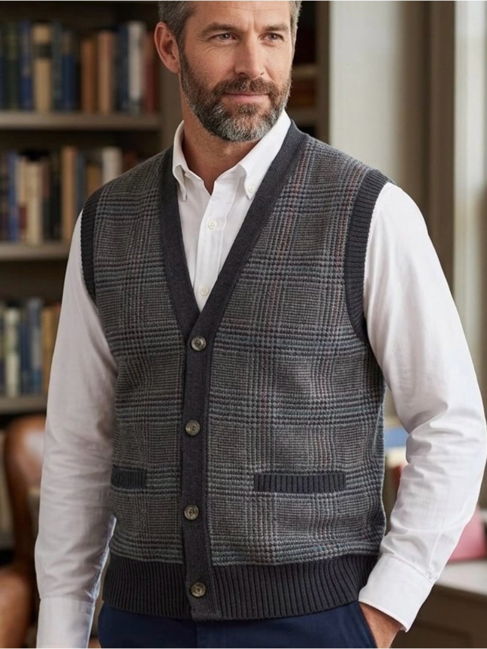 Pendleton 100% Wool…Men's Grey Plaid Button Cardigan Vest - Classic & Vintage